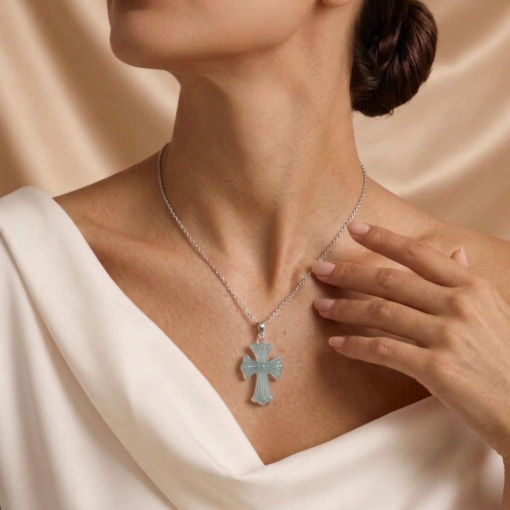 Collier Jadéite – Croix Sérénité, Argent