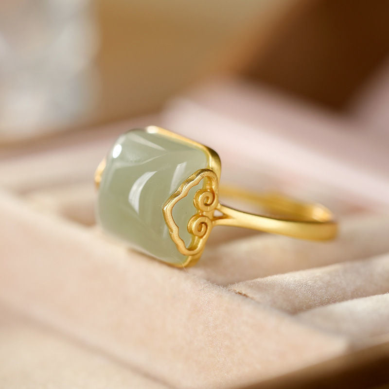 Bague Jade – Essence d'Abondance, Plaqué Or