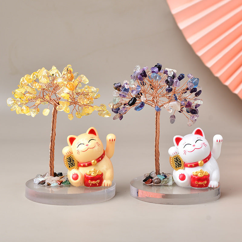 Chance - Arbre de Vie en Pierres Naturelles avec Chat Maneki-neko