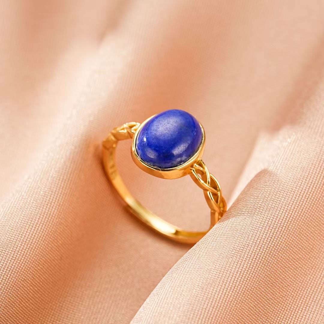 Bague Lapis-Lazuli – Éclat Intuitif, Argent Plaqué Or 18K
