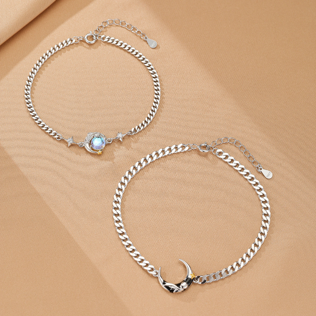 Bracelet Couple – Clair de Lune et Rose, Argent