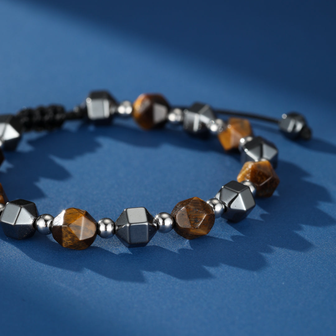 Bracelet Homme Hématite et Œil de Tigre – Sagesse Guerrière