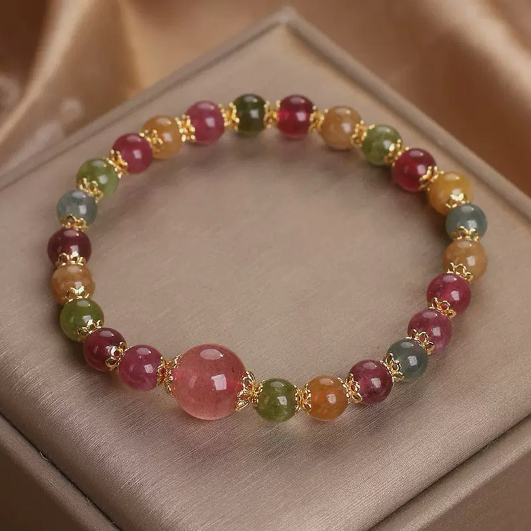 Bracelet Tourmaline et Quartz Fraise – Harmonie Lumineuse