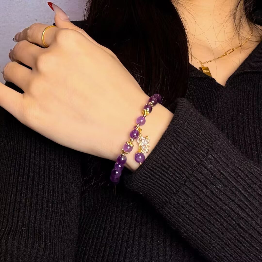 Bracelet Améthyste – Chaton Joyeux