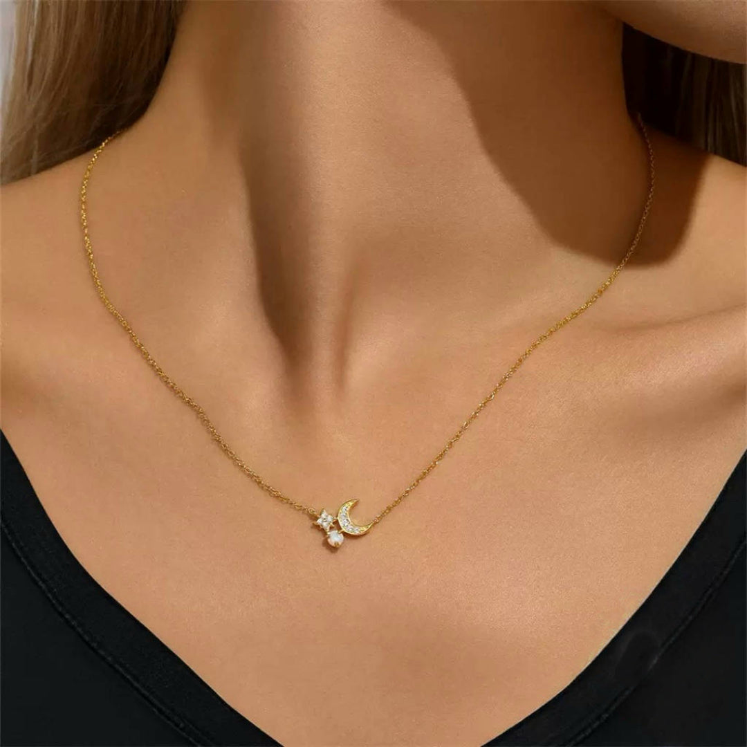 Collier Opale – Éclat de Lune, Argent Plaqué Or 18K