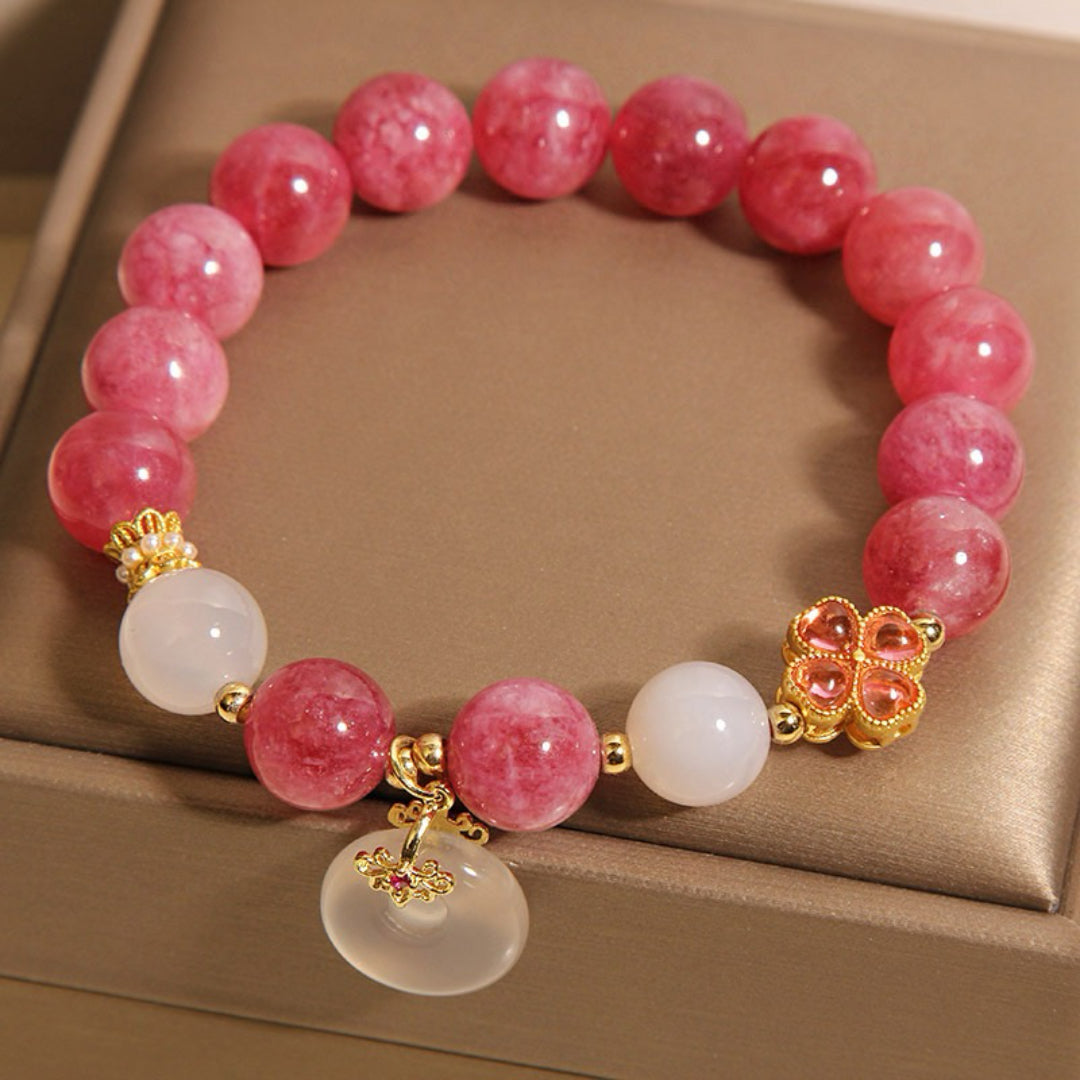 Bracelet Tourmaline Rose et Jade Blanc – Chance Éclatante