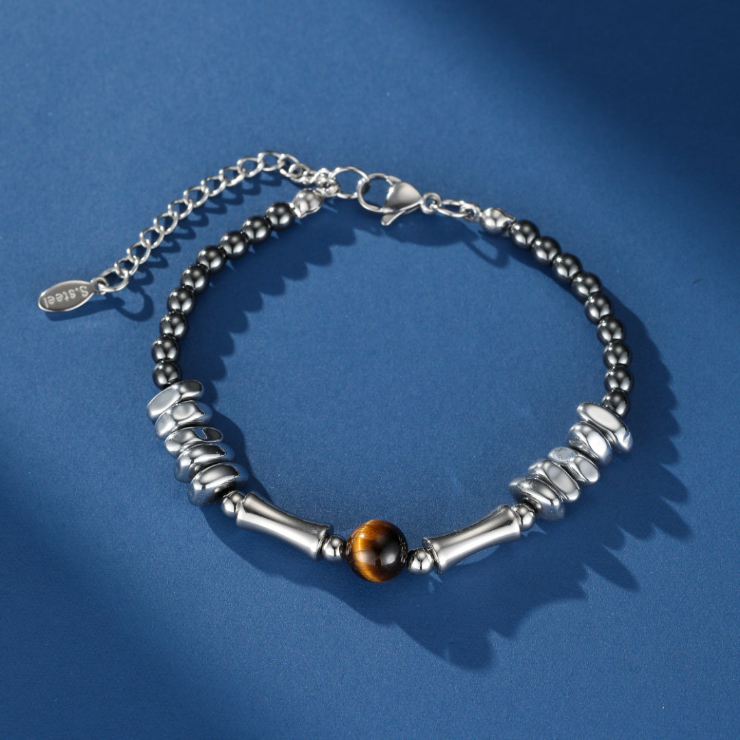 Bracelet Homme Œil de Tigre et Hématite – Fusion Minérale