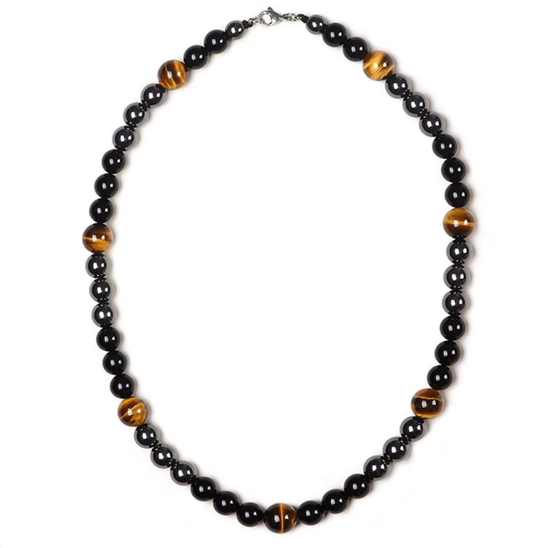 Collier Homme Hématite et Œil de Tigre – Ligne Tactique