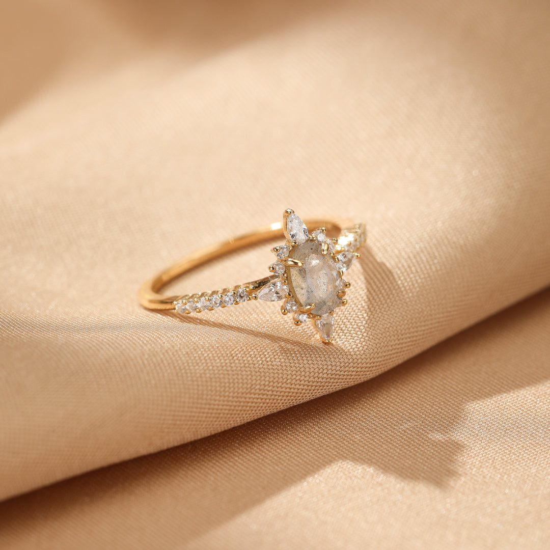 Bague Labradorite – Intuition, Argent Plaqué Or