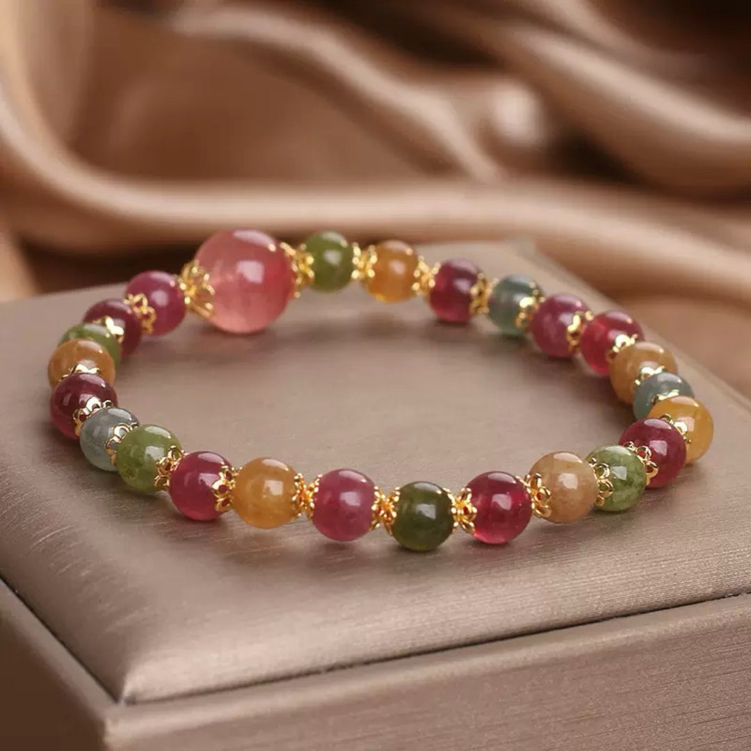 Bracelet Tourmaline et Quartz Fraise – Harmonie Lumineuse