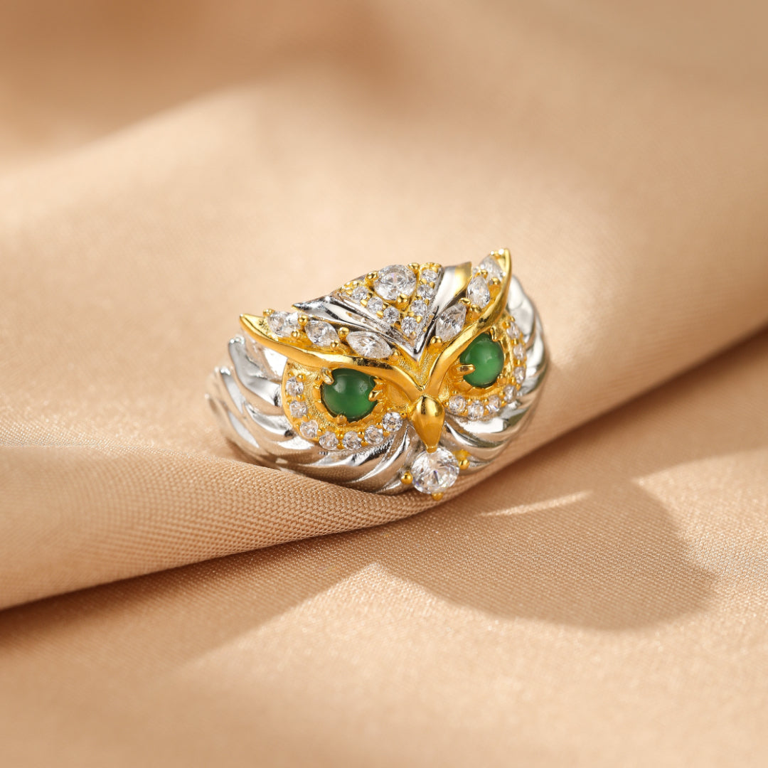 Bague Jade – Hibou, Argent
