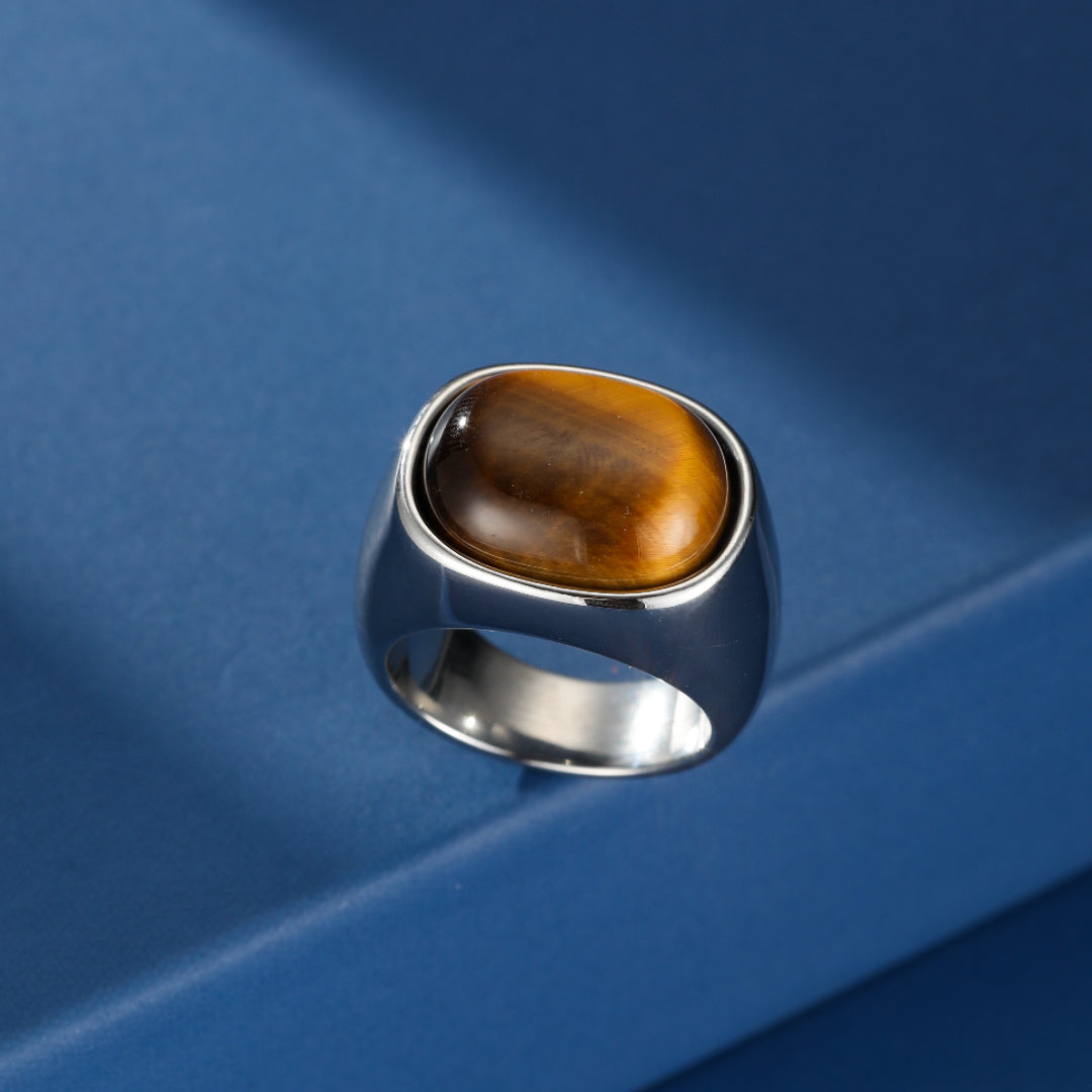 Bague Homme Œil de Tigre – Impact Solaire
