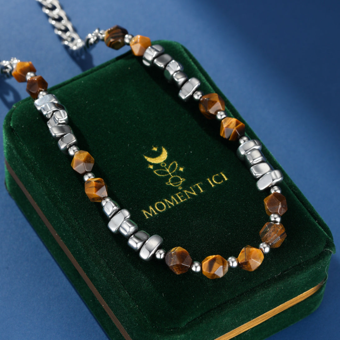 Collier Homme Hématite et Œil de Tigre – Sillage Solaire