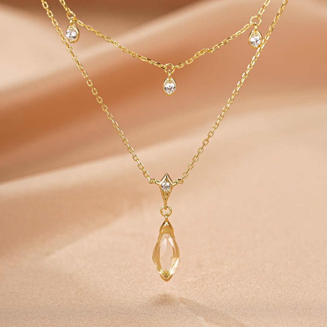 Collier Cristal de Roche – Élixir de Lumière, Argent Plaqué Or 14K