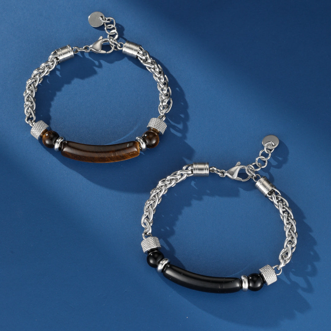 Bracelet Homme Œil de Tigre et Obsidienne – Lame Spirituelle