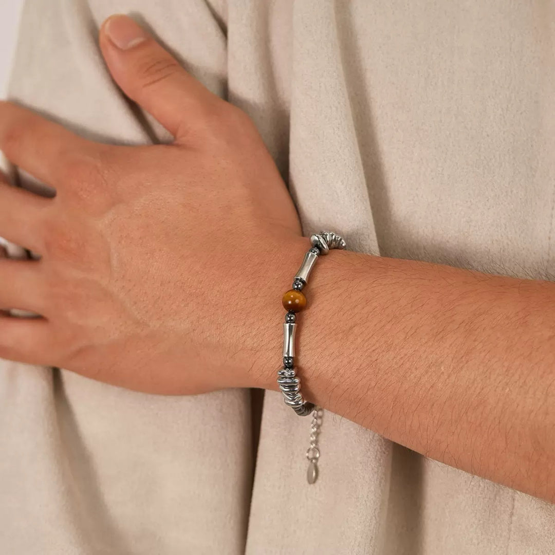 Bracelet Homme Œil de Tigre et Hématite – Fusion Minérale