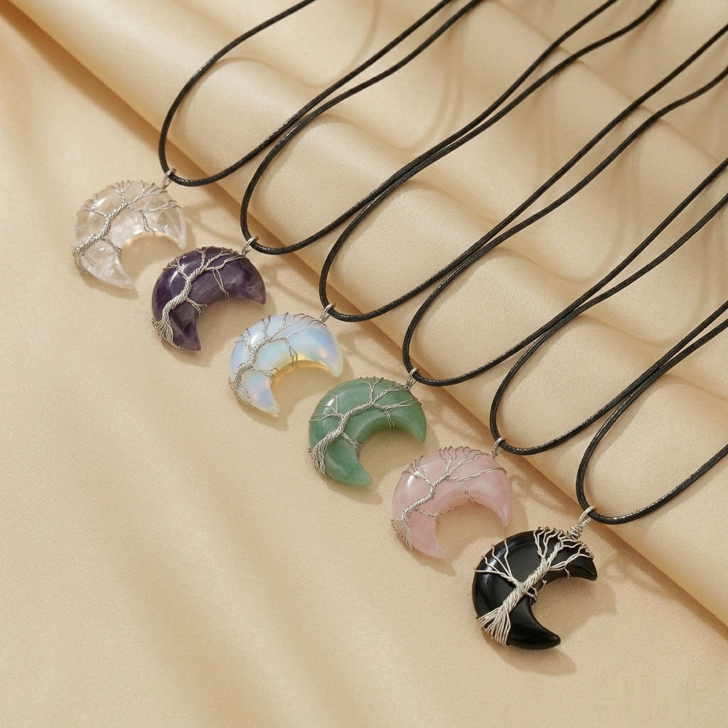 Collier Arbre de Vie en Pierres Naturelles - Lune