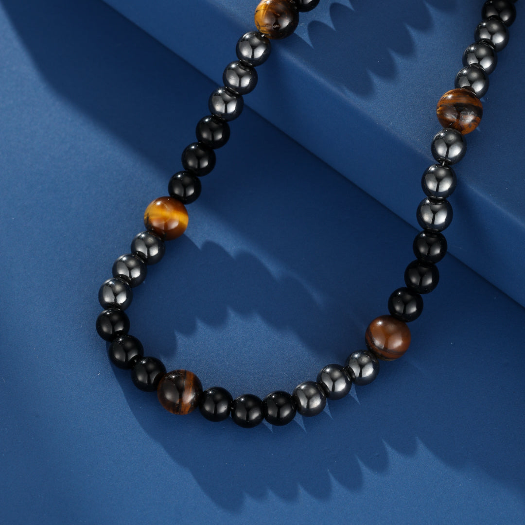 Collier Homme Hématite et Œil de Tigre – Ligne Tactique
