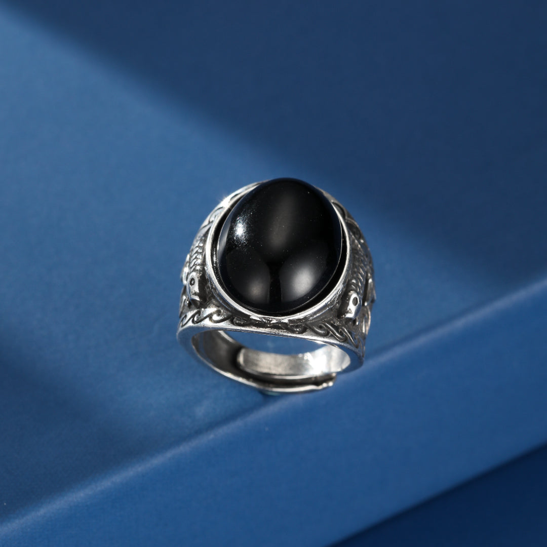 Bague Homme Obsidienne – Force Aquatique