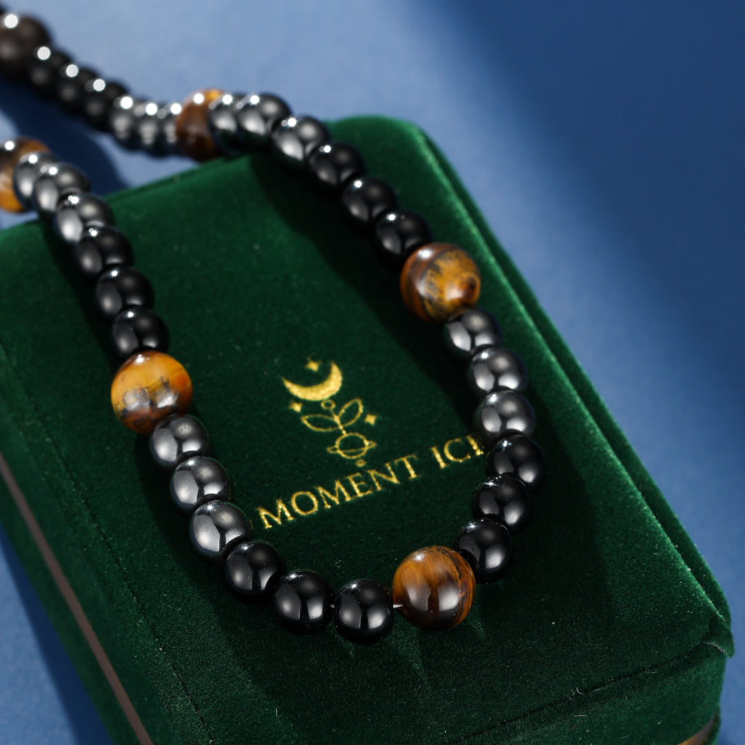 Collier Homme Hématite et Œil de Tigre – Ligne Tactique