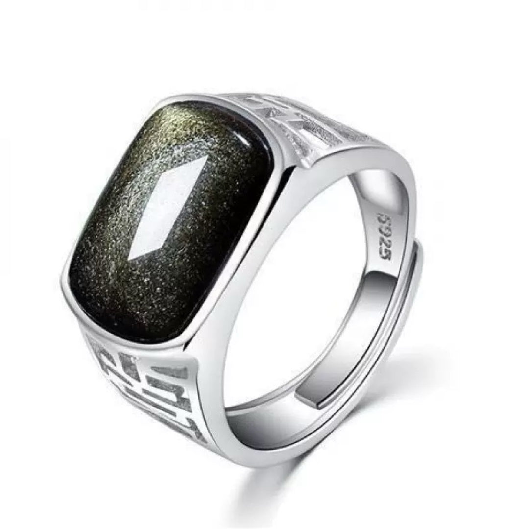 Bague Homme Obsidienne – Carré de Sagesse, Argent