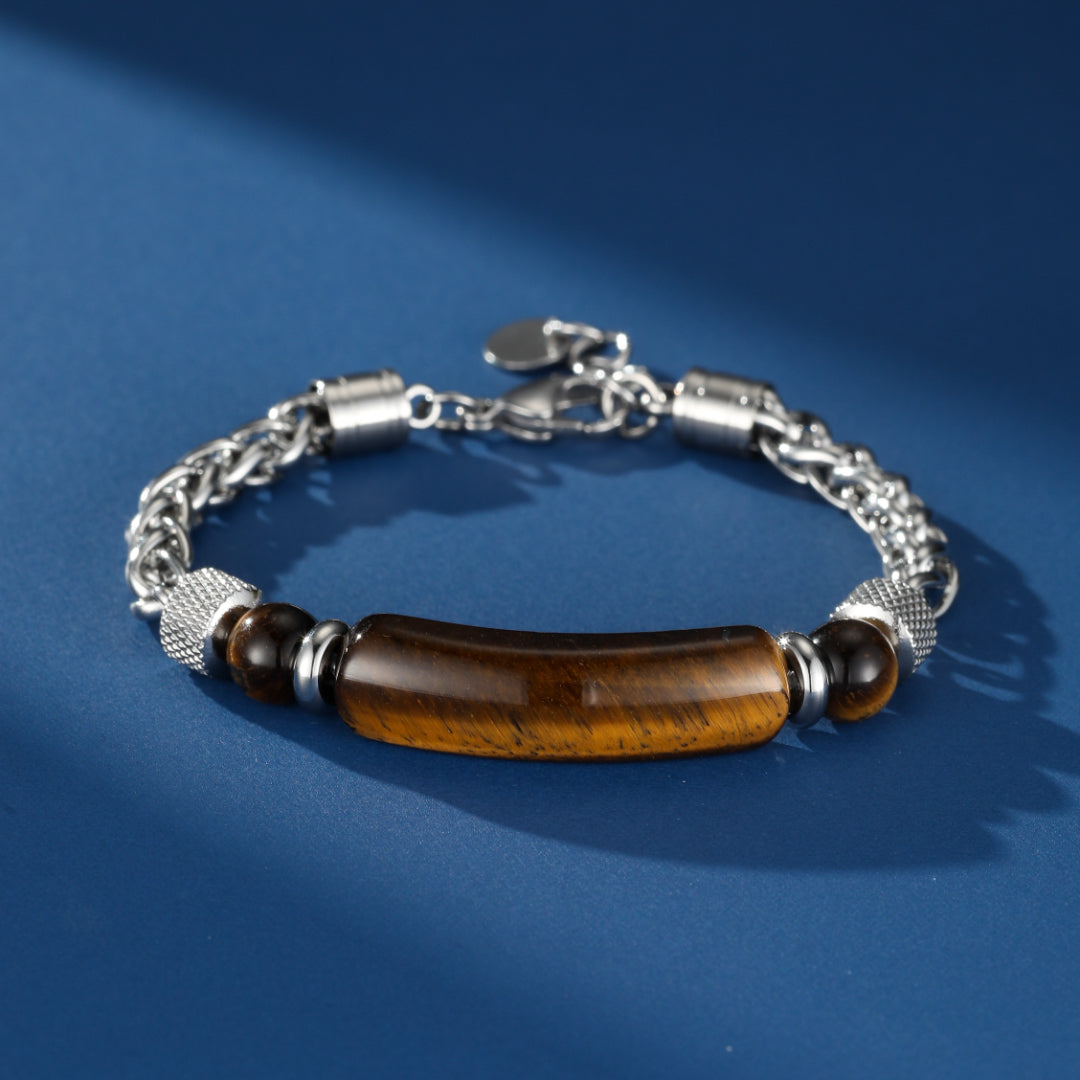 Bracelet Homme Œil de Tigre et Obsidienne – Lame Spirituelle