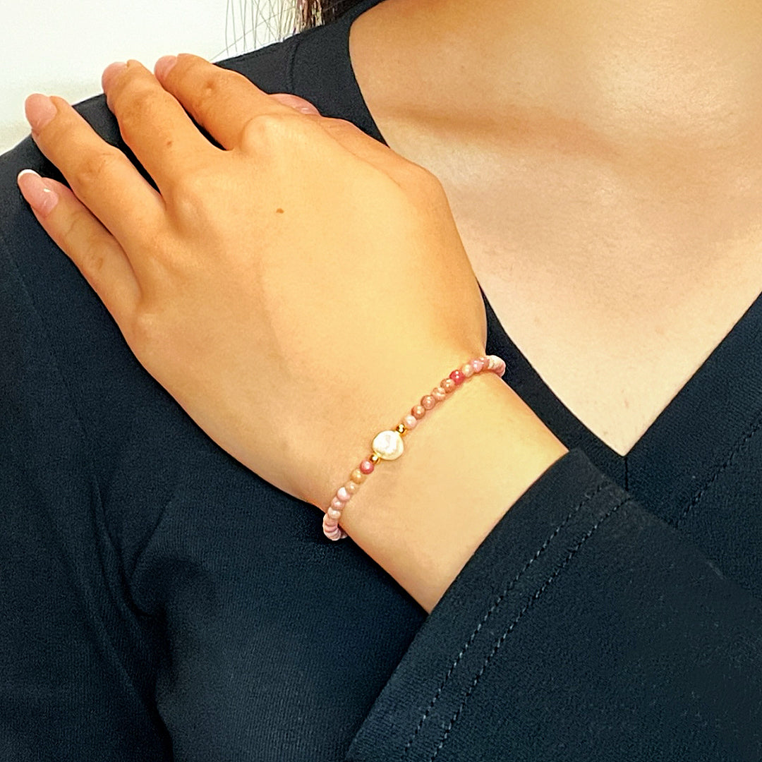 Bracelet Rhodonite et Perles – Élégance Rose