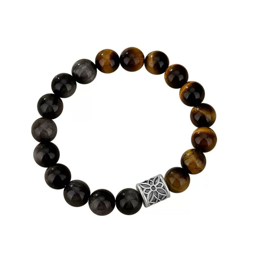 Bracelet Homme Œil de Tigre et Obsidienne – Harmonie Souterraine, Argent