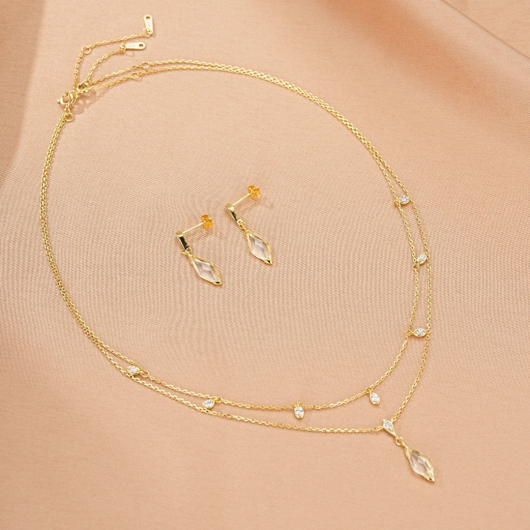 Bijoux Cristal de Roche – Élixir de Lumière, Argent Plaqué Or 14K