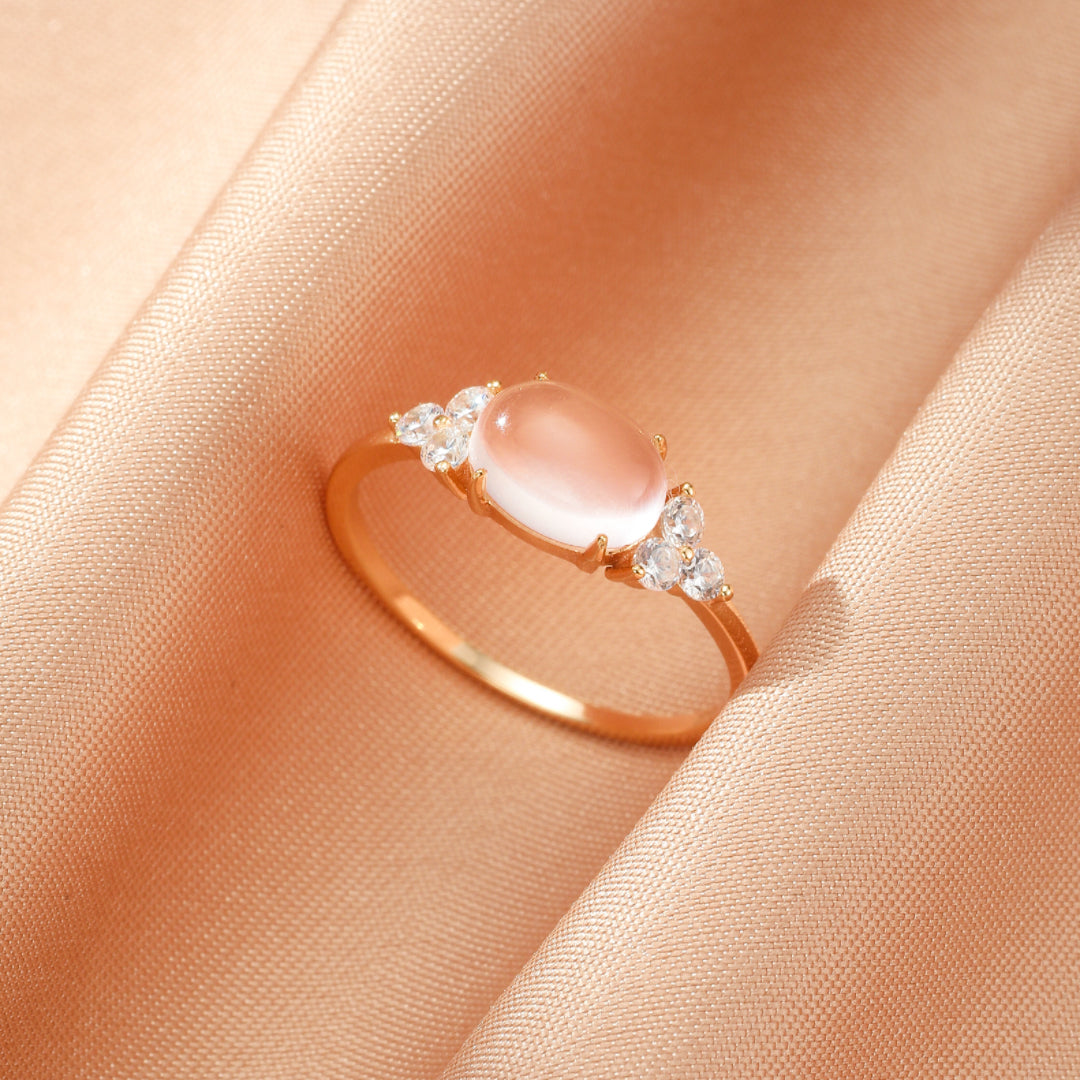 Bague Quartz Rose – Éclat d’Étoile, Argent Plaqué Or