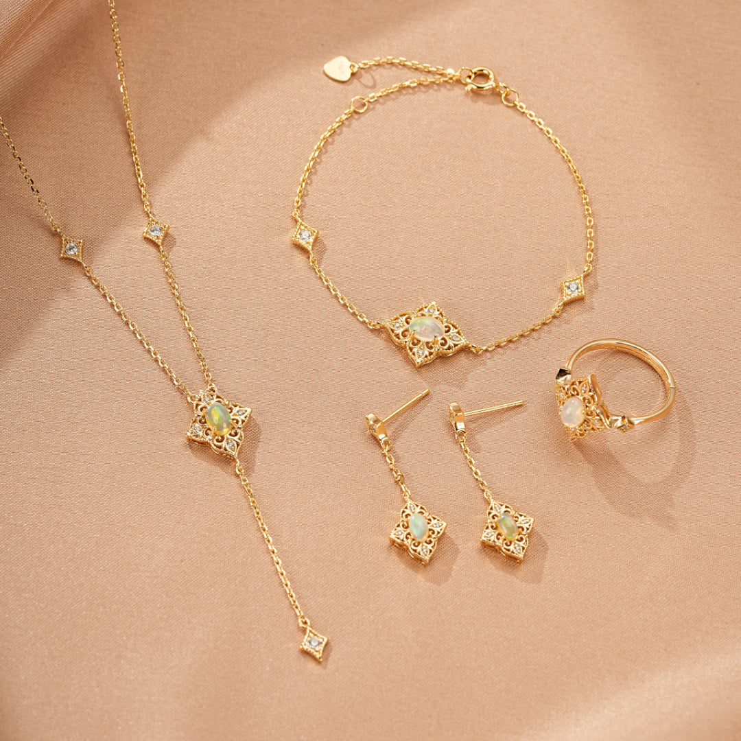 Bijoux Opale – Lumière Bohème, Argent Plaqué Or 10K