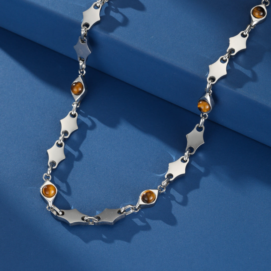 Collier Homme Œil de Tigre – Regard Solaire