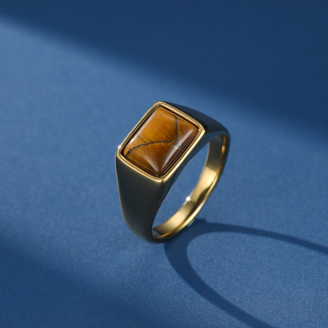 Bague Homme Œil de Tigre – Élégance Architecturale