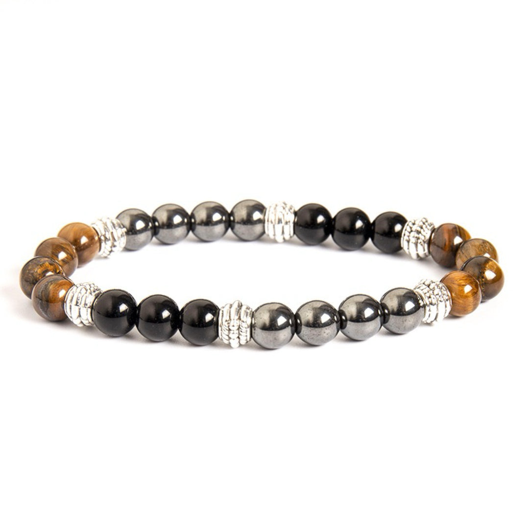 Bracelet Homme Hématite, Œil de Tigre et Obsidienne – Équilibre du Guerrier