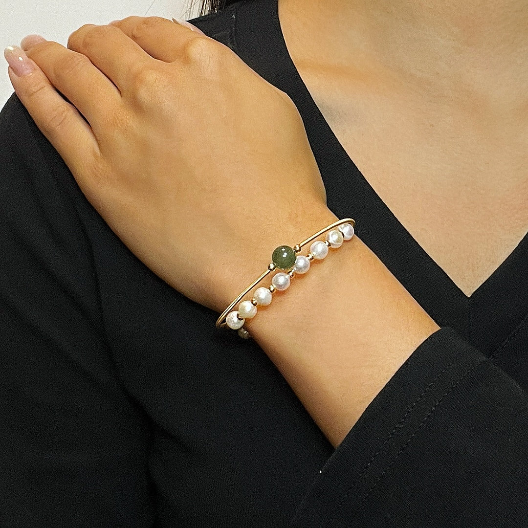 Bracelet Jade Néphrite et Perle – Élégance Pure