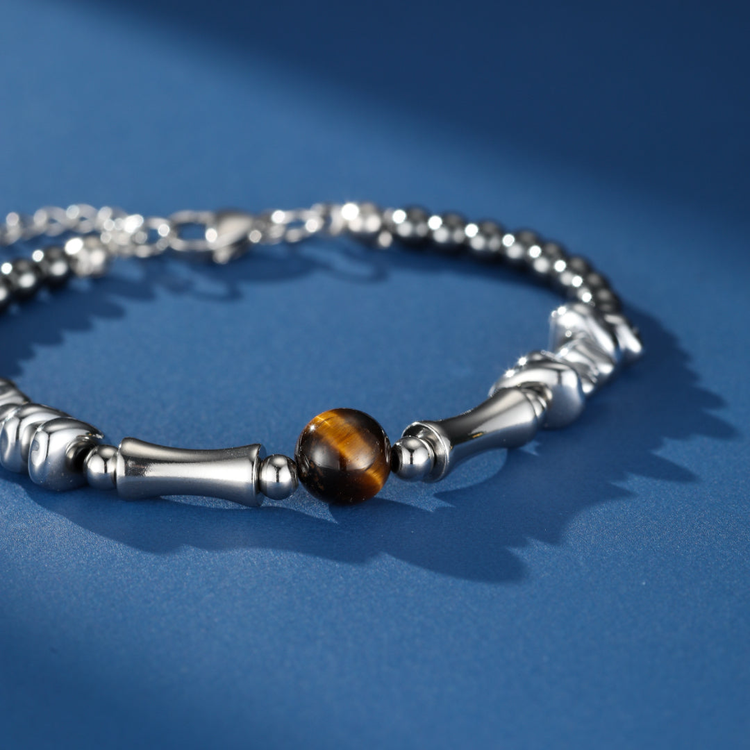 Bracelet Homme Œil de Tigre et Hématite – Fusion Minérale