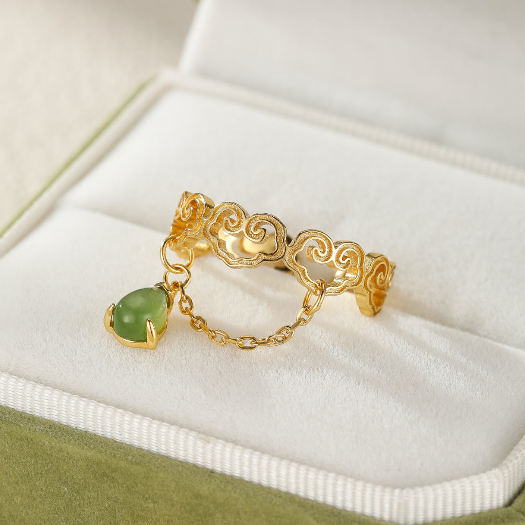 Bague Jade – Symphonie du Cœur, Argent Plaqué Or