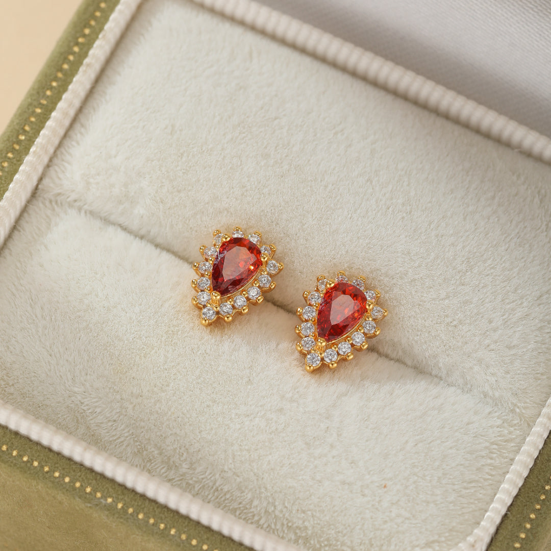 Boucles d'Oreilles Rubis – Étincelles d'Amour, Argent Plaqué Or