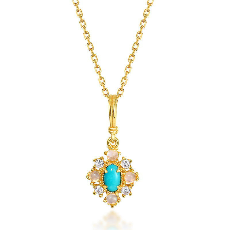 Collier Turquoise – Transe Azur, Argent Plaqué Or 14K