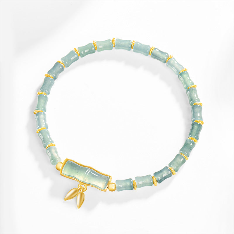 Bracelet Jadeïte Bleue d'Eau – Bambou Paisible, Argent S925 Plaqué Or