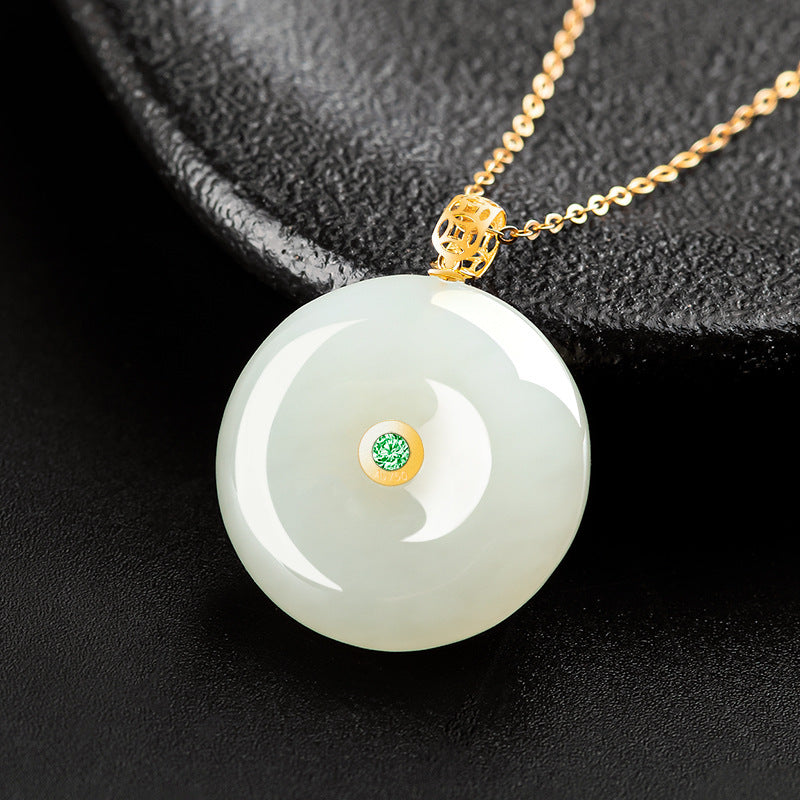 Collier Jade Néphrite – Instant Suspendu, Or 18K