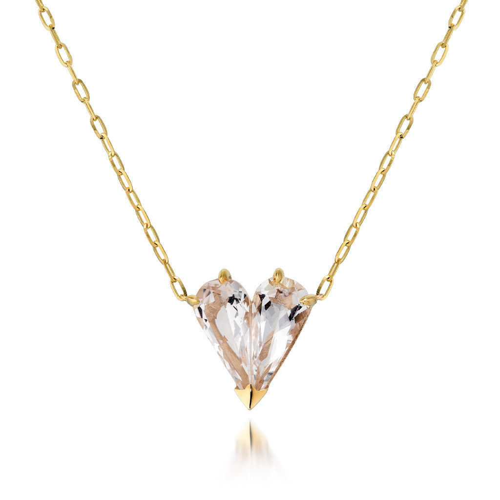 Collier Cristal de Roche – Cœur Cristallin, Argent Plaqué Or 18k