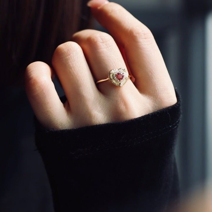 Bague Tourmaline Rose – Cœur Lumineux, Argent Plaqué Or 18K