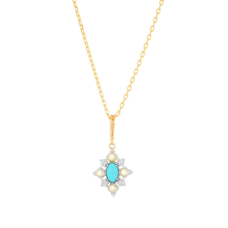 Collier Turquoise et Opale – Lagon Mystique, Argent Plaqué Or