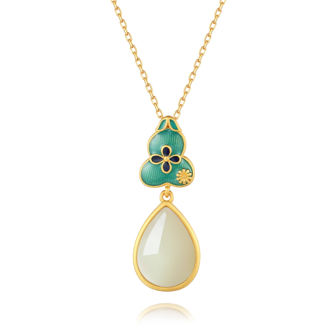 Bijoux-Collier Jade – Goutte de Chance, Argent Plaqué Or