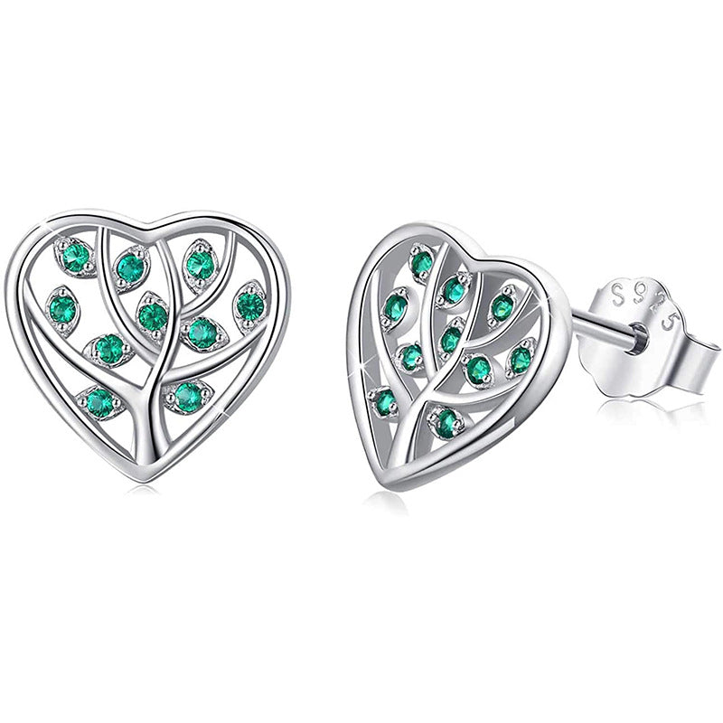 Boucles d'oreilles Zircon Vert – Arbre d'Amour, Argent 925