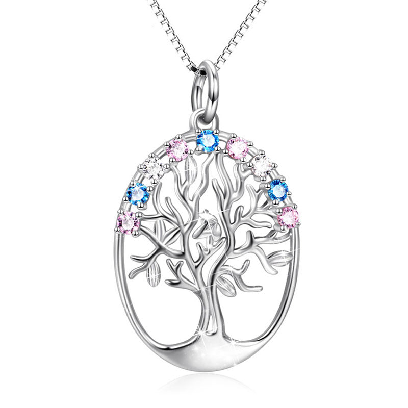 Collier Zircons Multicolores – Arbre de Vie, Argent 925