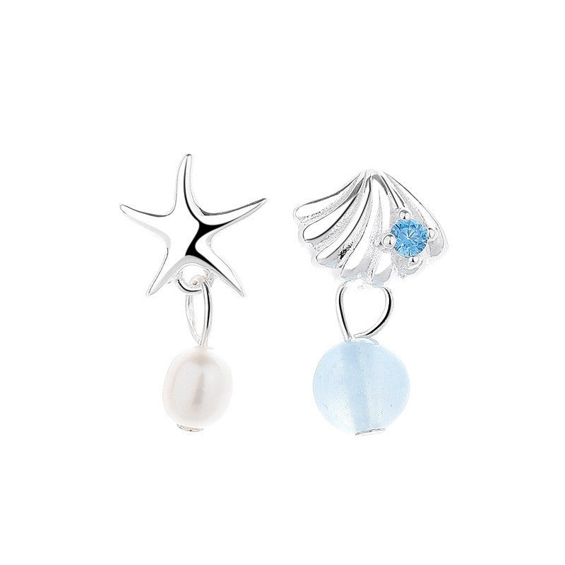 Aquamarine and Pearl Earrings – Ocean Star, Silver