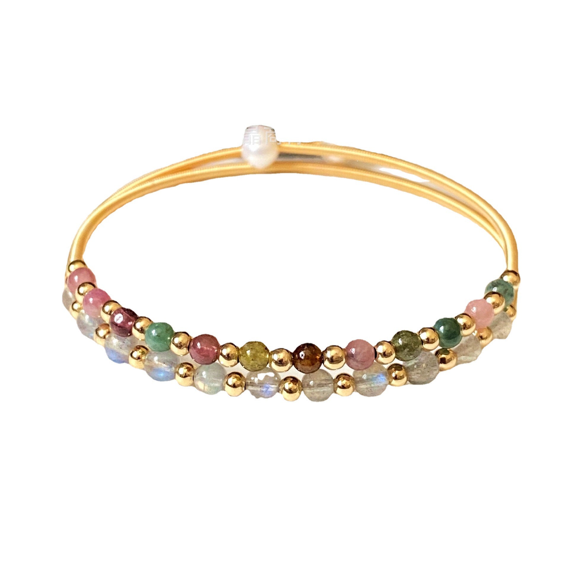 Bracelet Labradorite et Tourmaline – Symphonie Minérale, Plaqué Or 14K