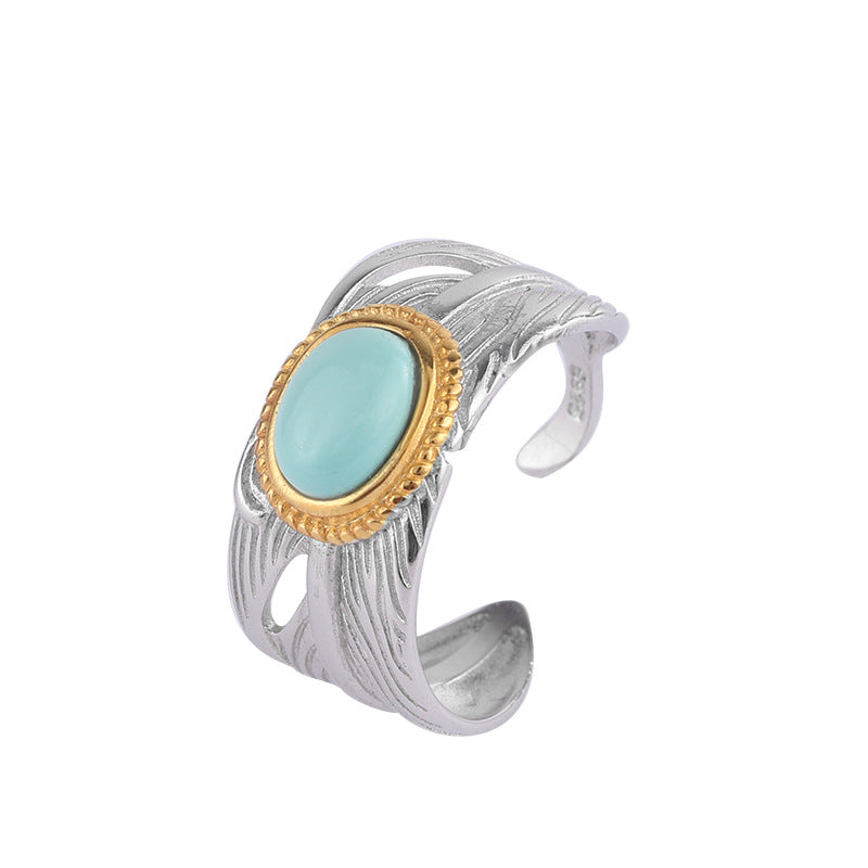 Bague Turquoise – Plume Céleste, Argent et Plaqué Or